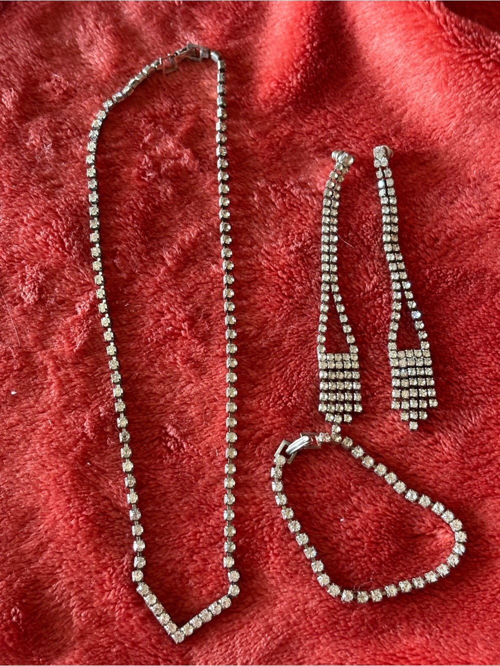 Silver Crystal Tennis Necklace, Bracelet & Drop Earrings Set